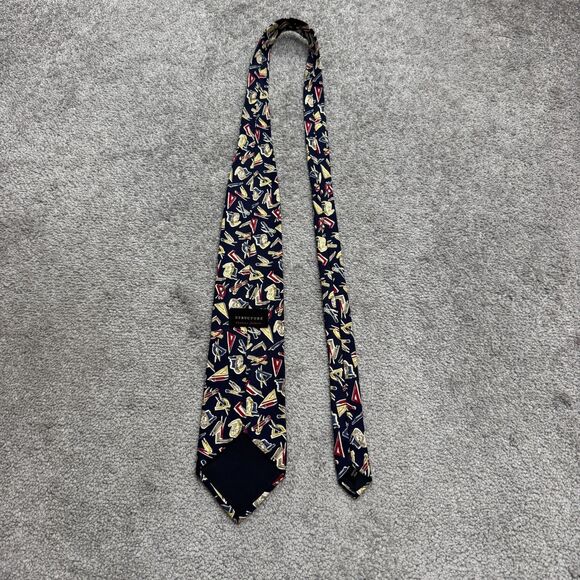 Structure Vintage 90s's Silk Necktie architech Drafting Tools Novelty Print Navy - Picture 1 of 8